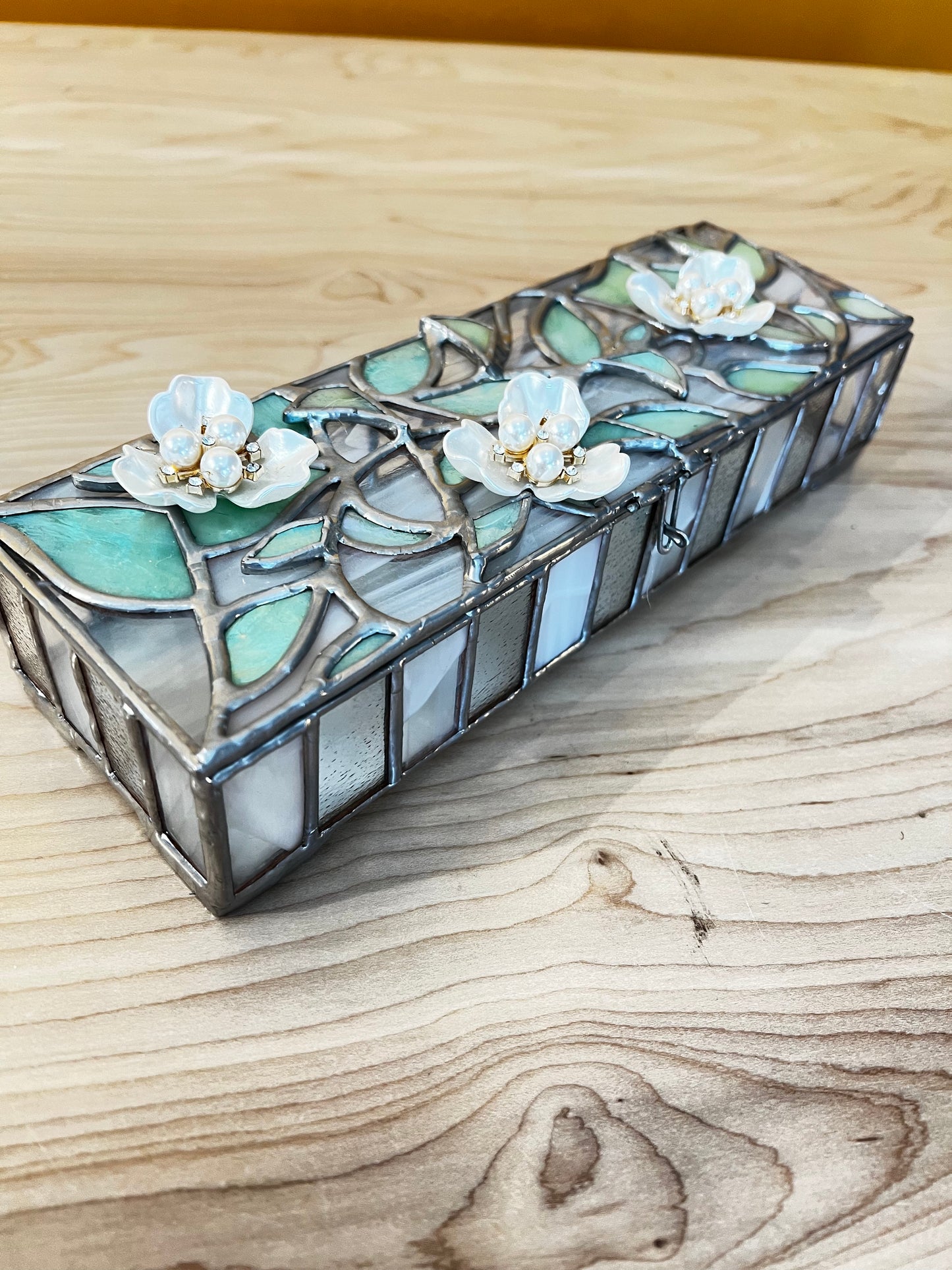 Leaf and Flower Stained Glass Trinket Box