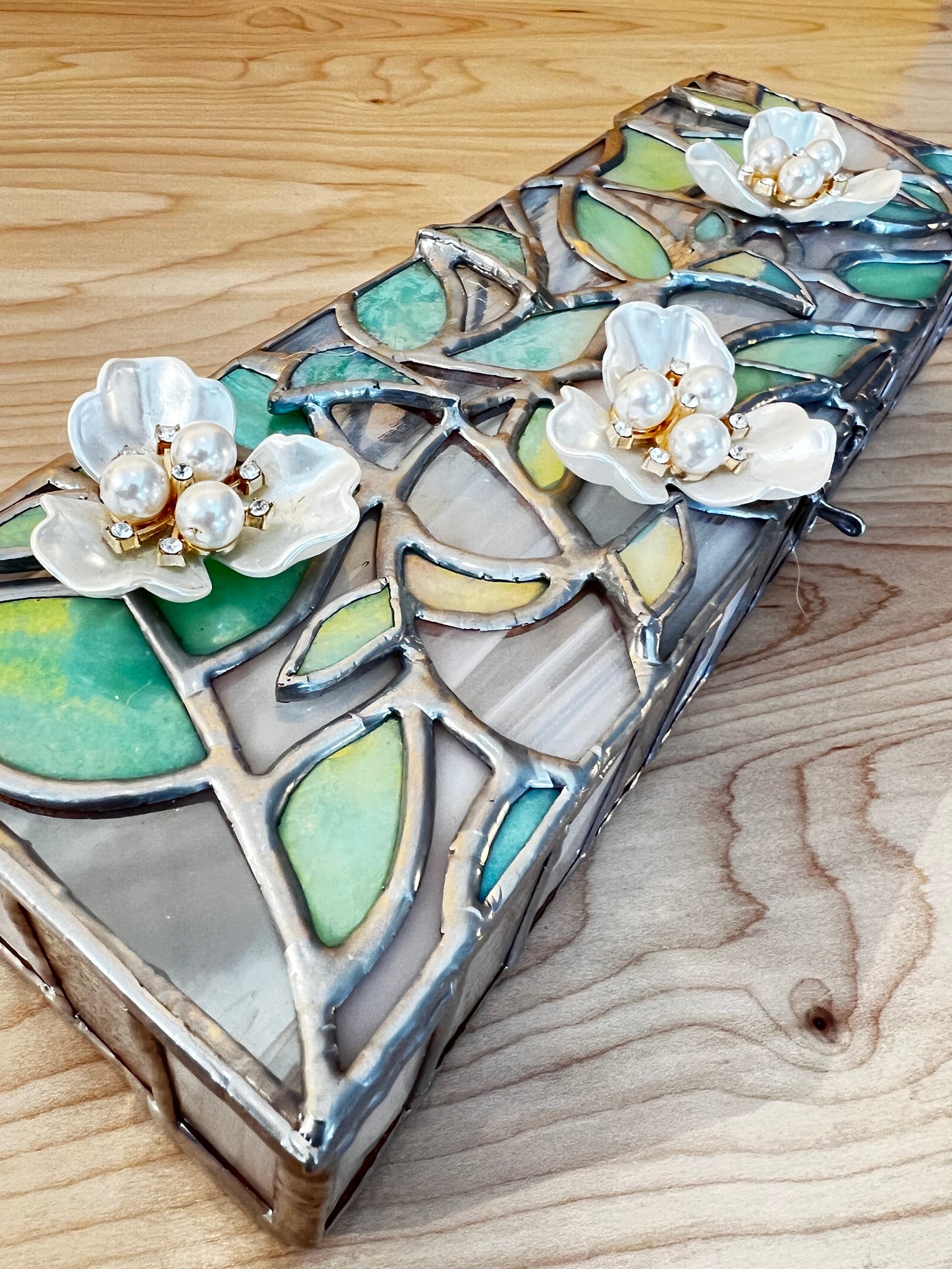 Leaf and Flower Stained Glass Trinket Box