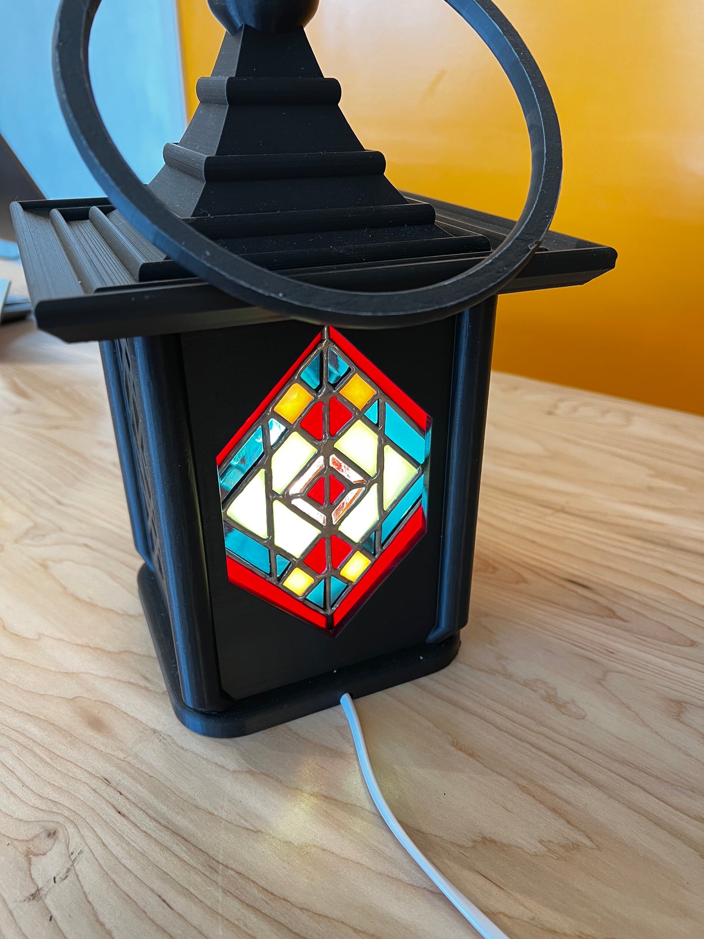 Chinese Electric Lantern with Stained Glass