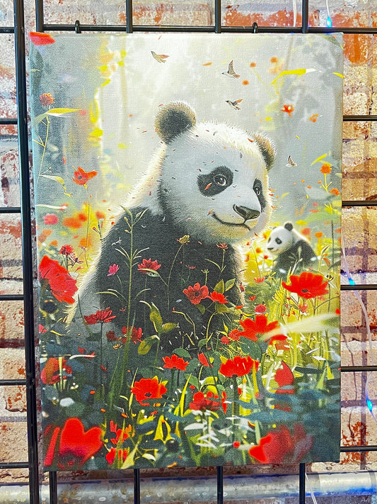 Pandas in a Meadow of Flowers Canvas Print 10x14