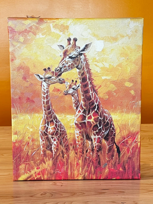 Giraffe Mother with Babies Canvas Print 10x14