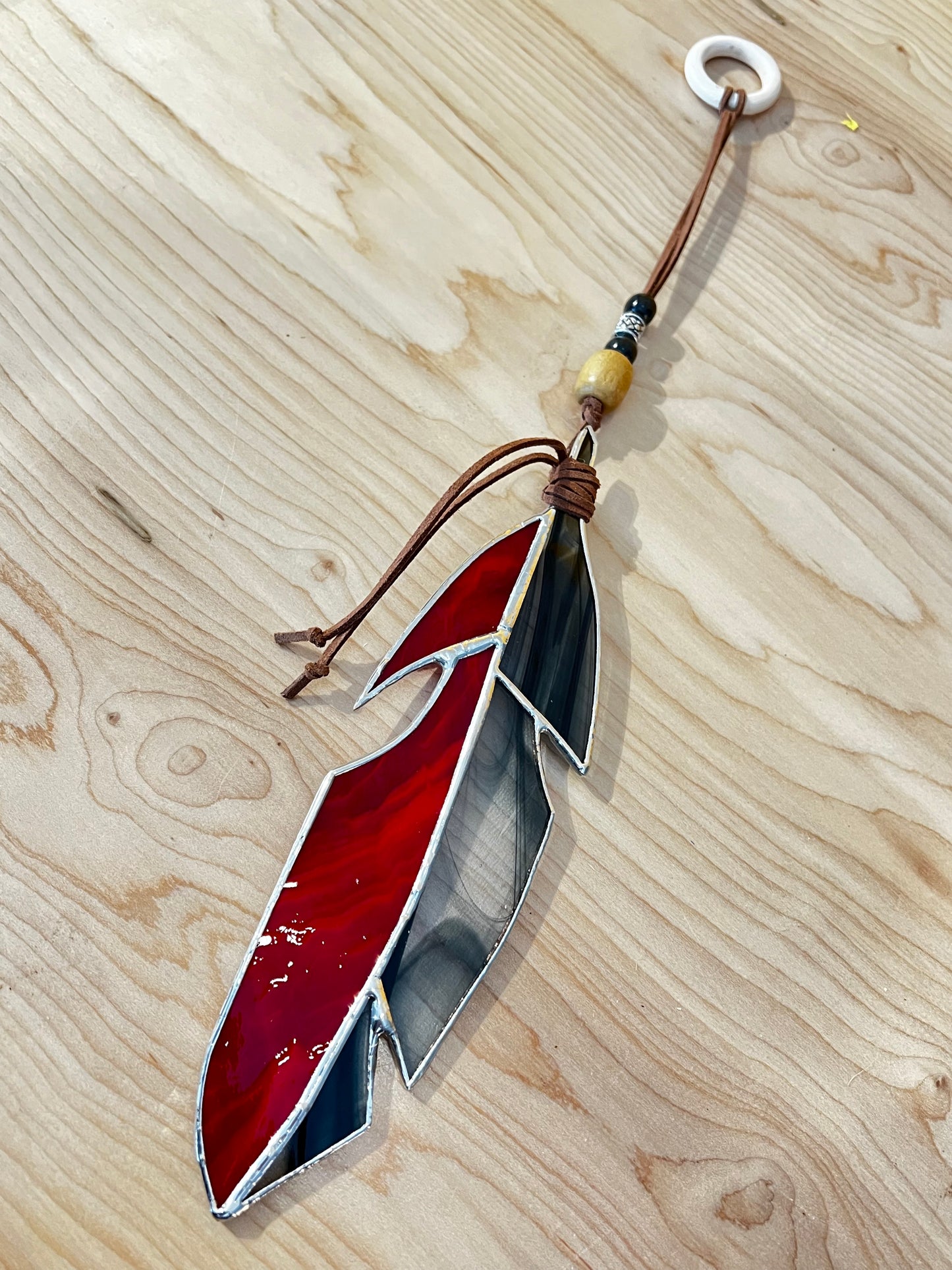 Black/red Feather w/Beads