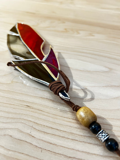 Black/red Feather w/Beads